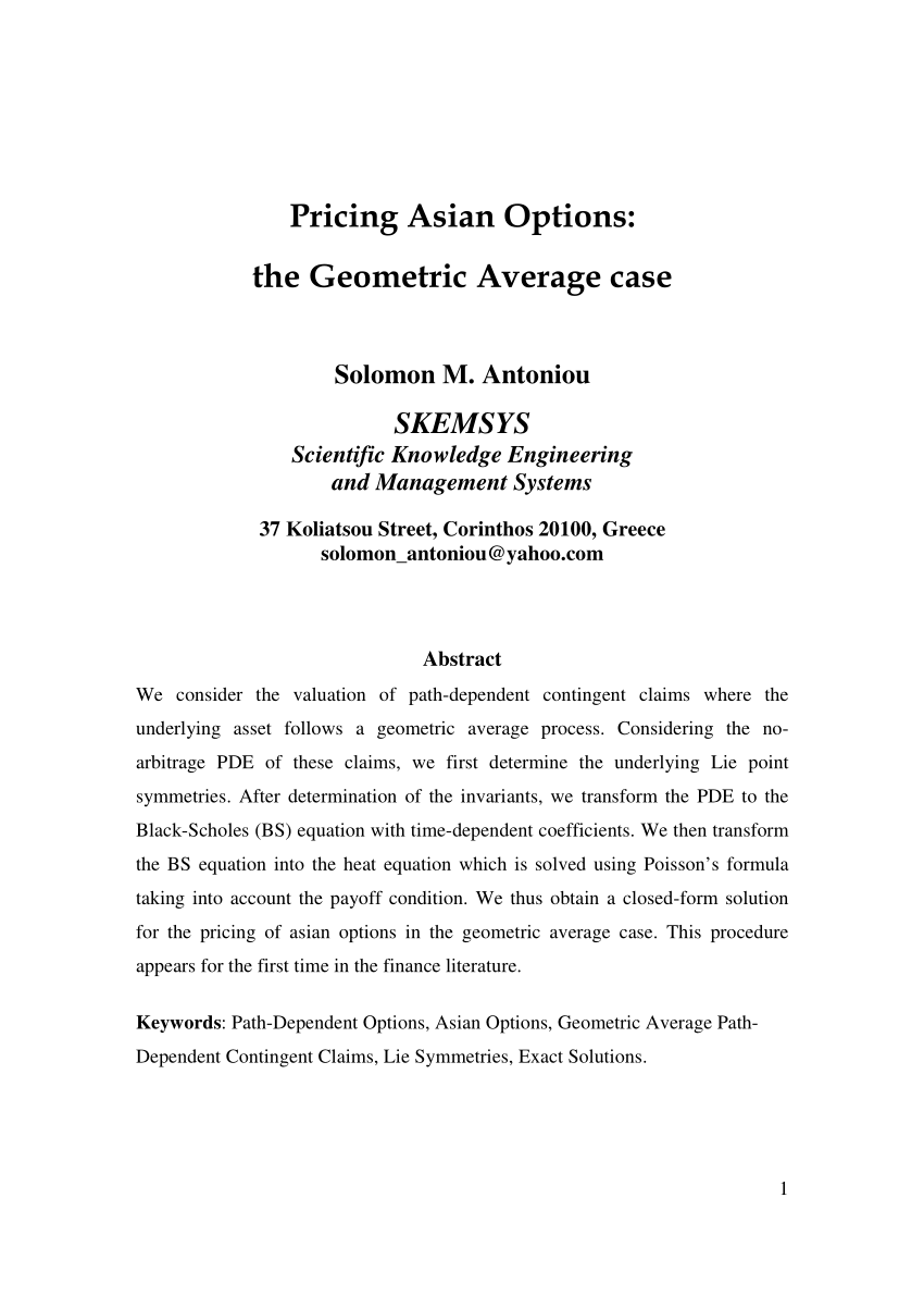 Asian option pde